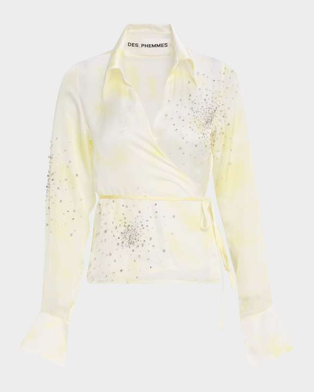 Embellished Tie-Dye Wrap Shirt